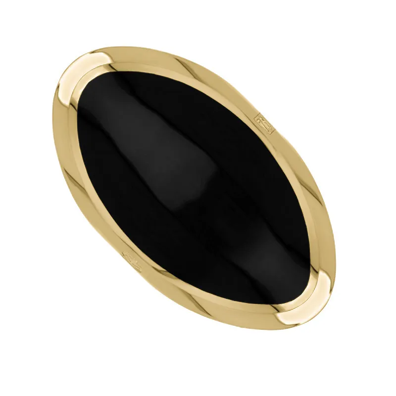 18ct Yellow Gold Whitby Jet King's Coronation Hallmark Large Oval Ring sold by C.W. Sellors
