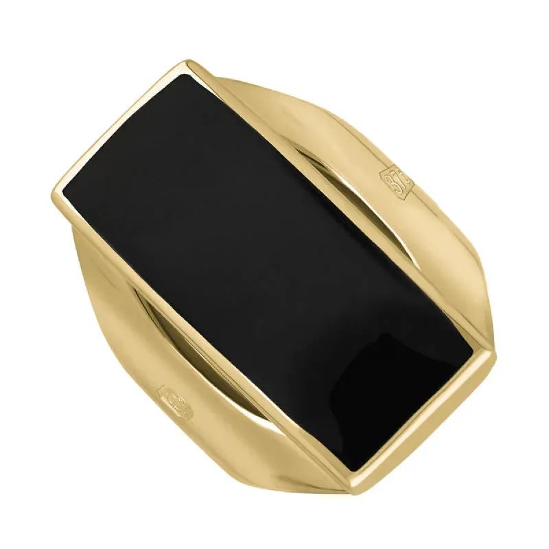 9ct Yellow Gold Whitby Jet King's Coronation Hallmark Medium Oblong Ring sold by C.W. Sellors