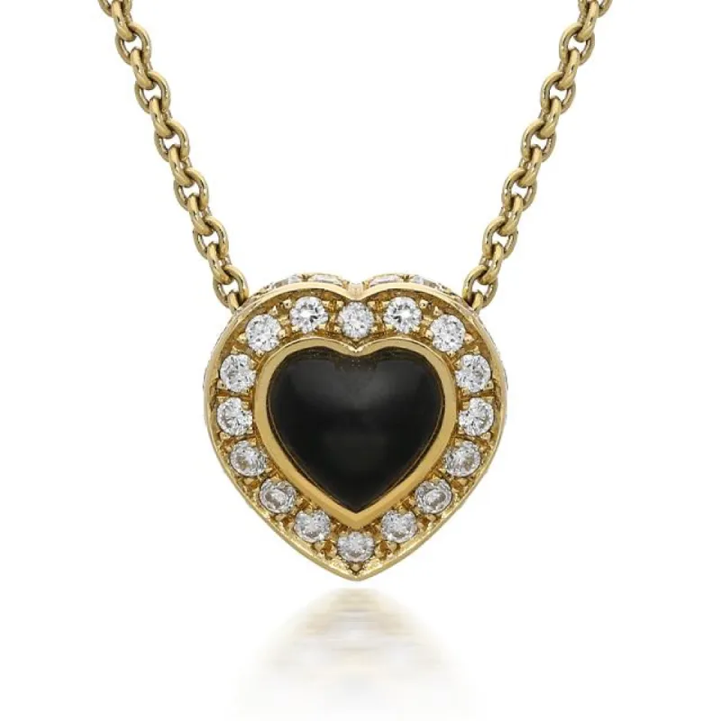 18ct Yellow Gold Whitby Jet 0.22ct Diamond Heart Shaped Necklace sold by C.W. Sellors