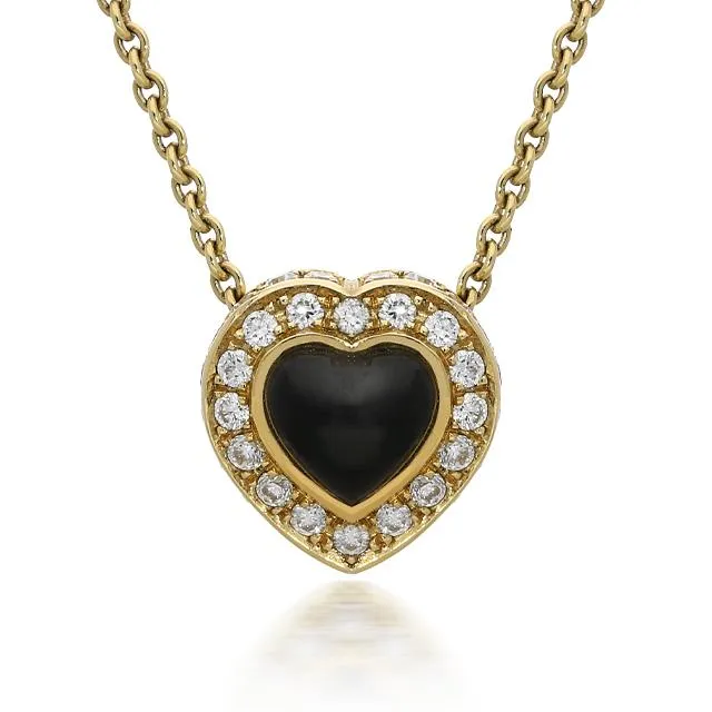 18ct Yellow Gold Whitby Jet 0.22ct Diamond Heart Shaped Necklace sold by C.W. Sellors