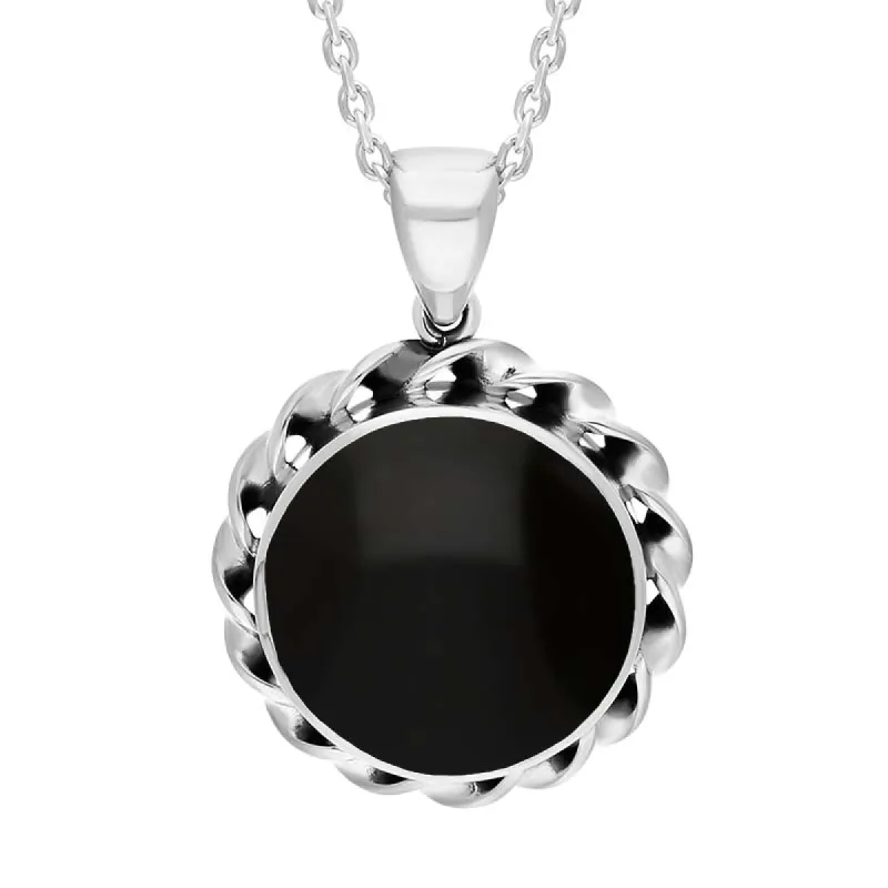 Sterling Silver Whitby Jet Round Thick Rope Edge Necklace sold by C.W. Sellors