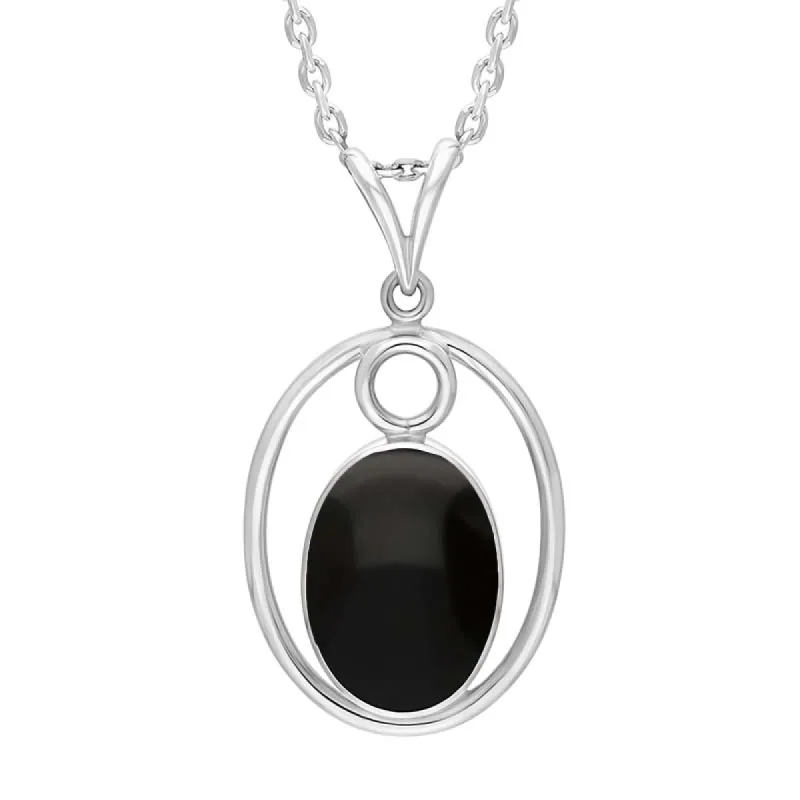 Sterling Silver Whitby Jet Oval Open Frame Necklace sold by C.W. Sellors