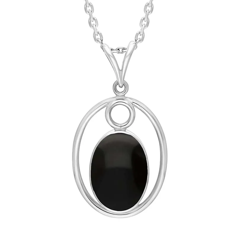 Sterling Silver Whitby Jet Oval Open Frame Necklace sold by C.W. Sellors