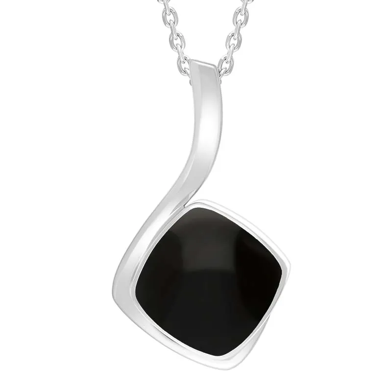 Sterling Silver Whitby Jet Cushion Curve Top Necklace sold by C.W. Sellors