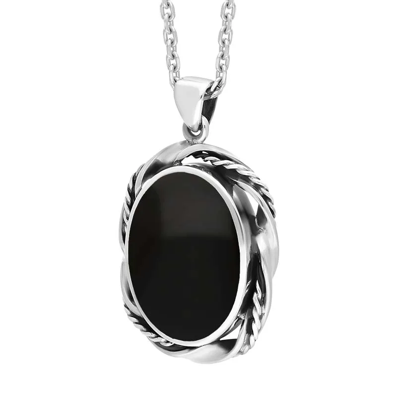 Sterling Silver Whitby Jet Oval Rope Twist Edge Necklace sold by C.W. Sellors product image thumbnail 2