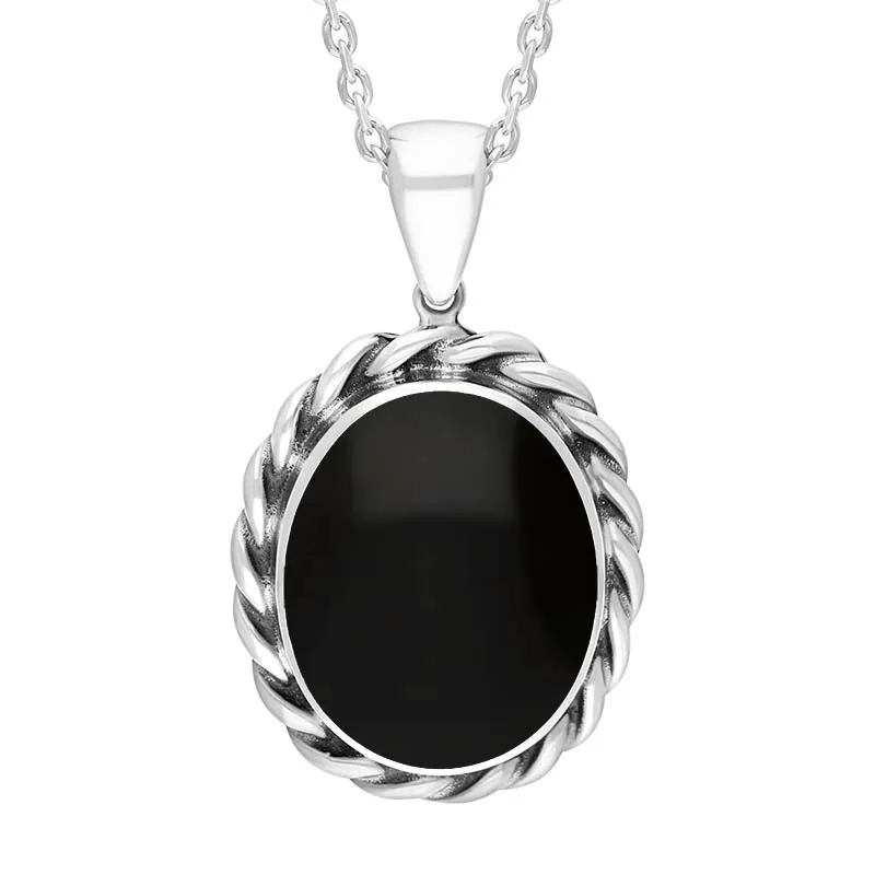Sterling Silver Whitby Jet Oval Rope Edge Necklace sold by C.W. Sellors