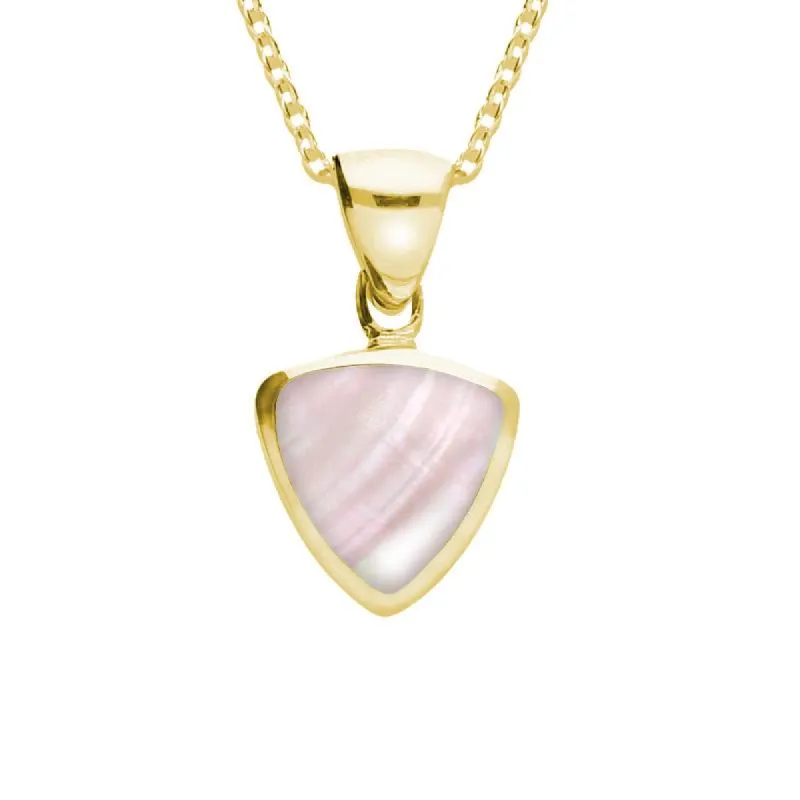 9ct Yellow Gold Pink Mother of Pearl Small Curved Triangle Necklace sold by C.W. Sellors
