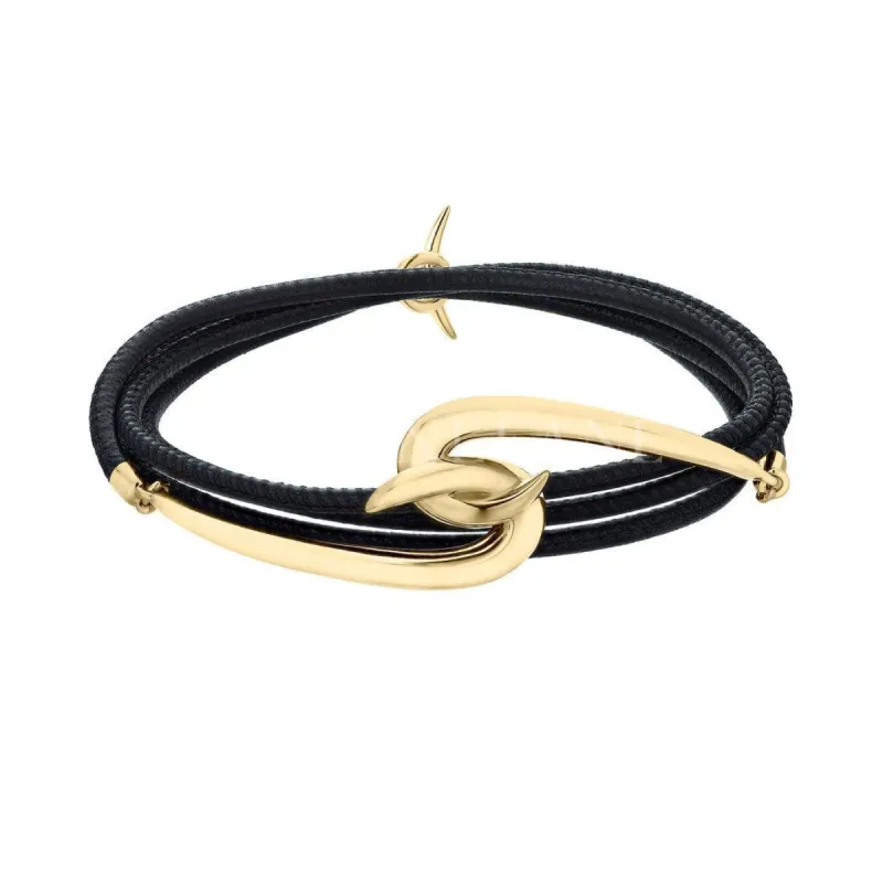 Shaun Leane Hook 18ct Yellow Gold Plated Sterling Silver Black Leather Bracelet sold by C.W. Sellors