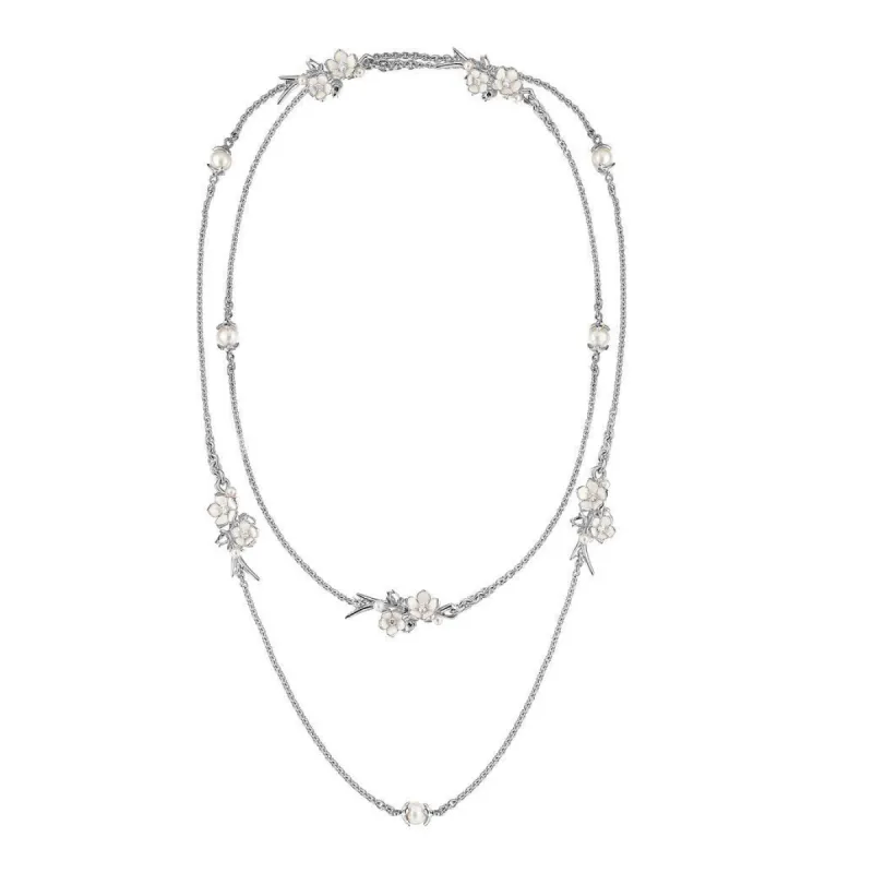 Shaun Leane Cherry Blossom Sterling Silver Pearl 0.80ct Diamond Sautoir Necklace sold by C.W. Sellors