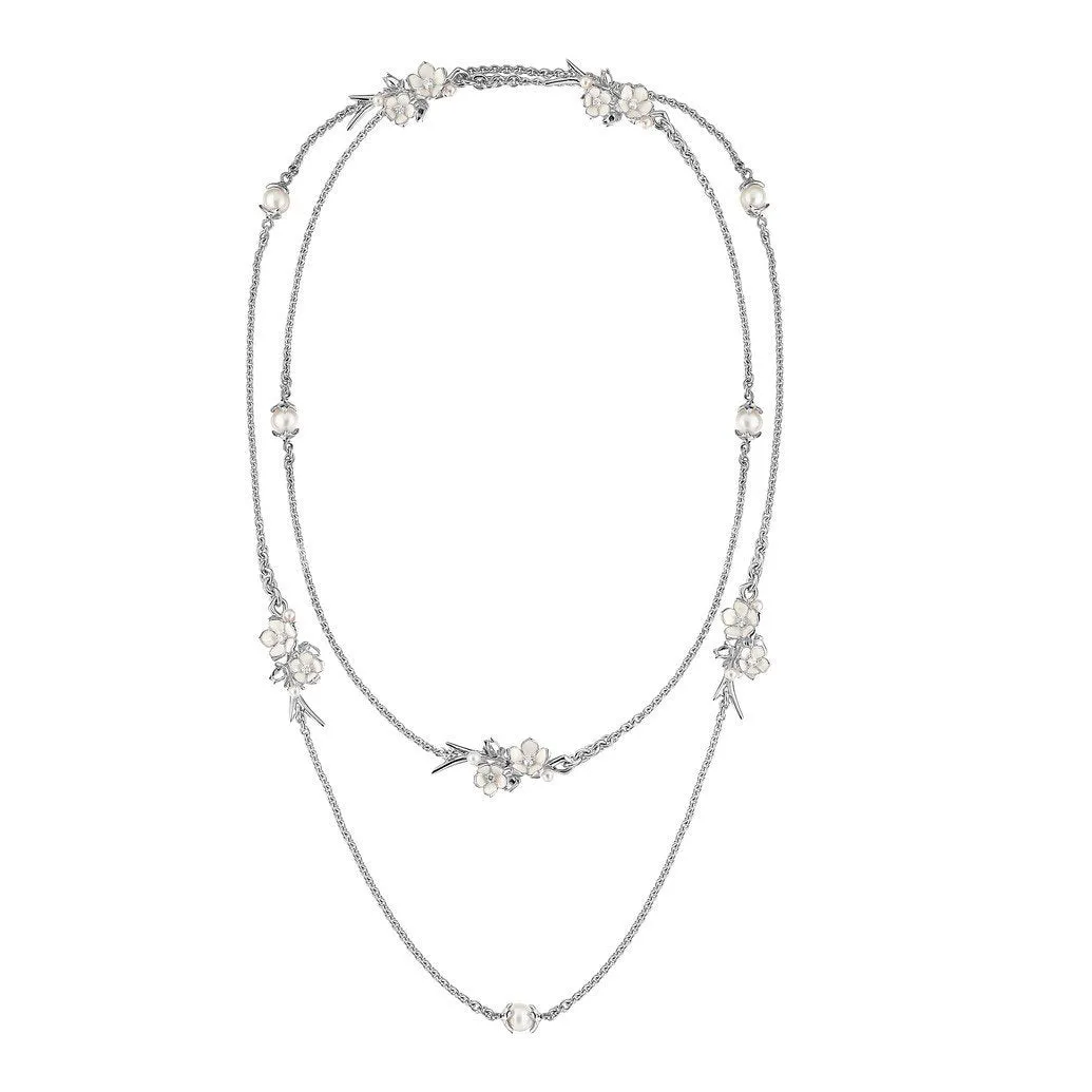 Shaun Leane Cherry Blossom Sterling Silver Pearl 0.80ct Diamond Sautoir Necklace sold by C.W. Sellors
