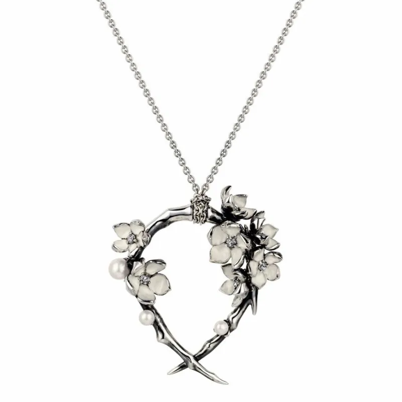 Shaun Leane Cherry Blossom Sterling Silver 0.39ct Diamond Pearl Hoop Necklace sold by C.W. Sellors