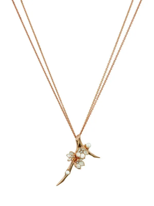 Shaun Leane Cherry Blossom 18ct Rose Gold Plated Sterling Silver 0.19ct Diamond Pearl Flower Necklace sold by C.W. Sellors