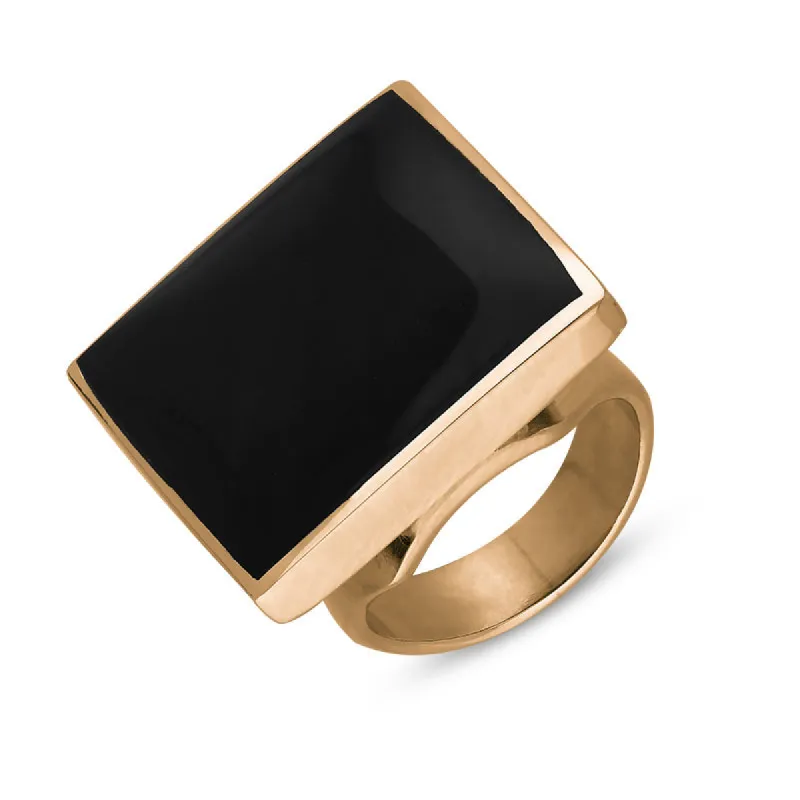 9ct Rose Gold Whitby Jet King's Coronation Hallmark Medium Square Ring sold by C.W. Sellors