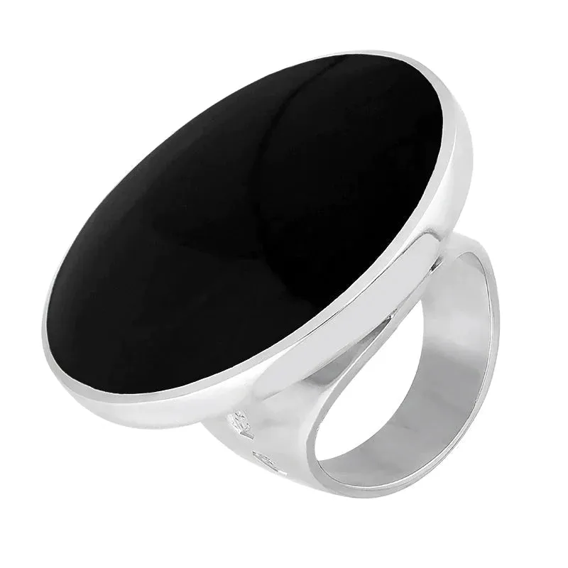 18ct White Gold Whitby Jet King's Coronation Hallmark Large Round Ring sold by C.W. Sellors