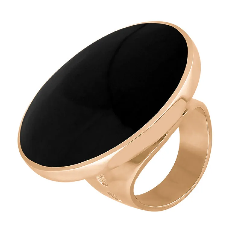18ct Rose Gold Whitby Jet King's Coronation Hallmark Large Round Ring sold by C.W. Sellors