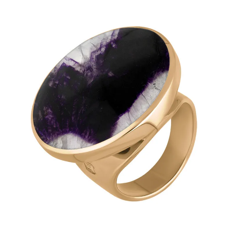 18ct Rose Gold Blue John King's Coronation Hallmark Medium Round Ring sold by C.W. Sellors