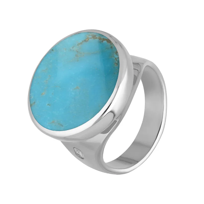 18ct White Gold Turquoise King's Coronation Hallmark Small Round Ring sold by C.W. Sellors