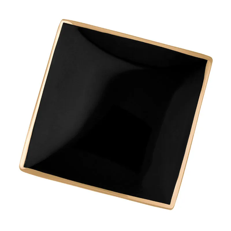18ct Rose Gold Whitby Jet King's Coronation Hallmark Large Rhombus Ring sold by C.W. Sellors