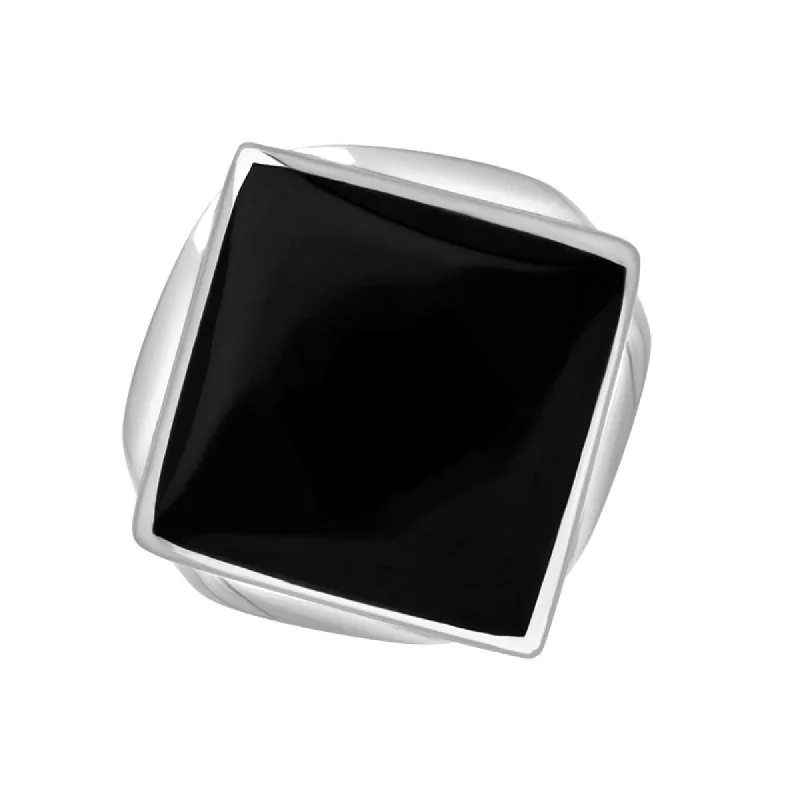 18ct White Gold Whitby Jet King's Coronation Hallmark Small Rhombus Ring sold by C.W. Sellors