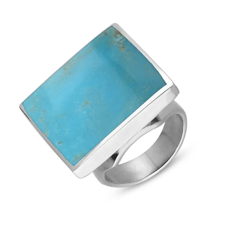 18ct White Gold Turquoise King's Coronation Hallmark Medium Square Ring sold by C.W. Sellors