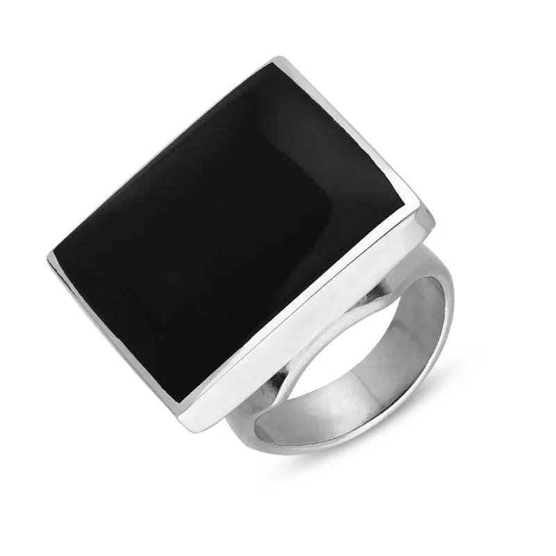18ct White Gold Whitby Jet King's Coronation Hallmark Medium Square Ring sold by C.W. Sellors