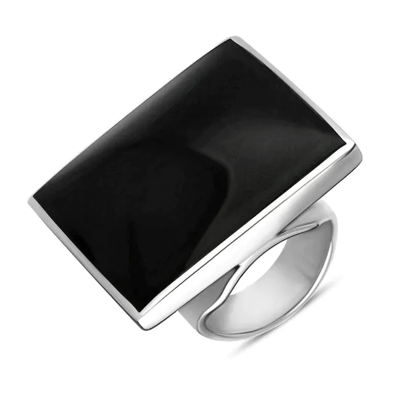 Sterling Silver Whitby Jet King's Coronation Hallmark Large Square Ring sold by C.W. Sellors