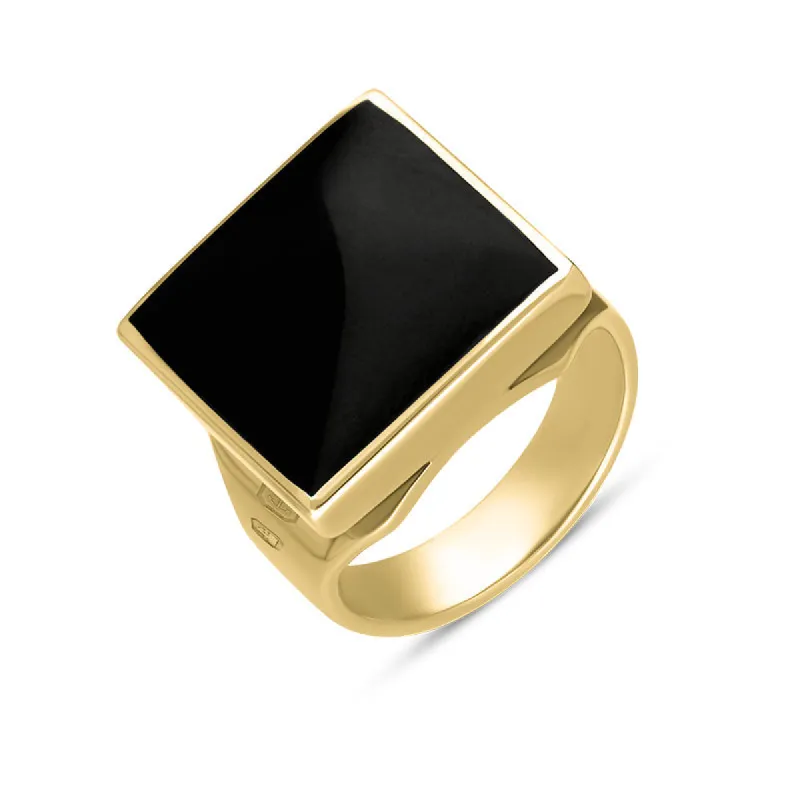 18ct Yellow Gold Whitby Jet King's Coronation Hallmark Small Square Ring sold by C.W. Sellors