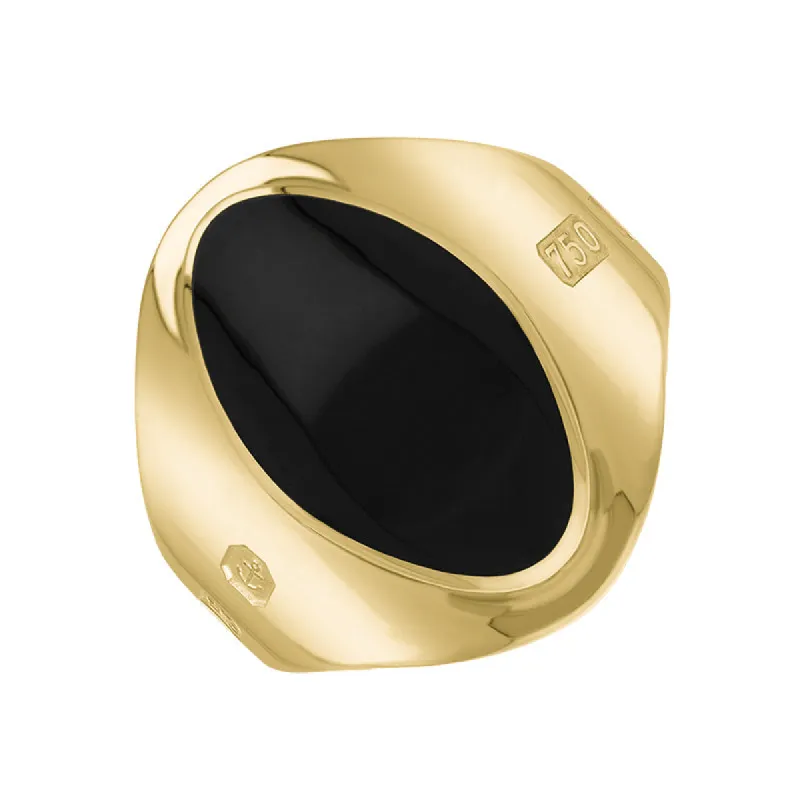 18ct Yellow Gold Whitby Jet King's Coronation Hallmark Small Oval Ring sold by C.W. Sellors