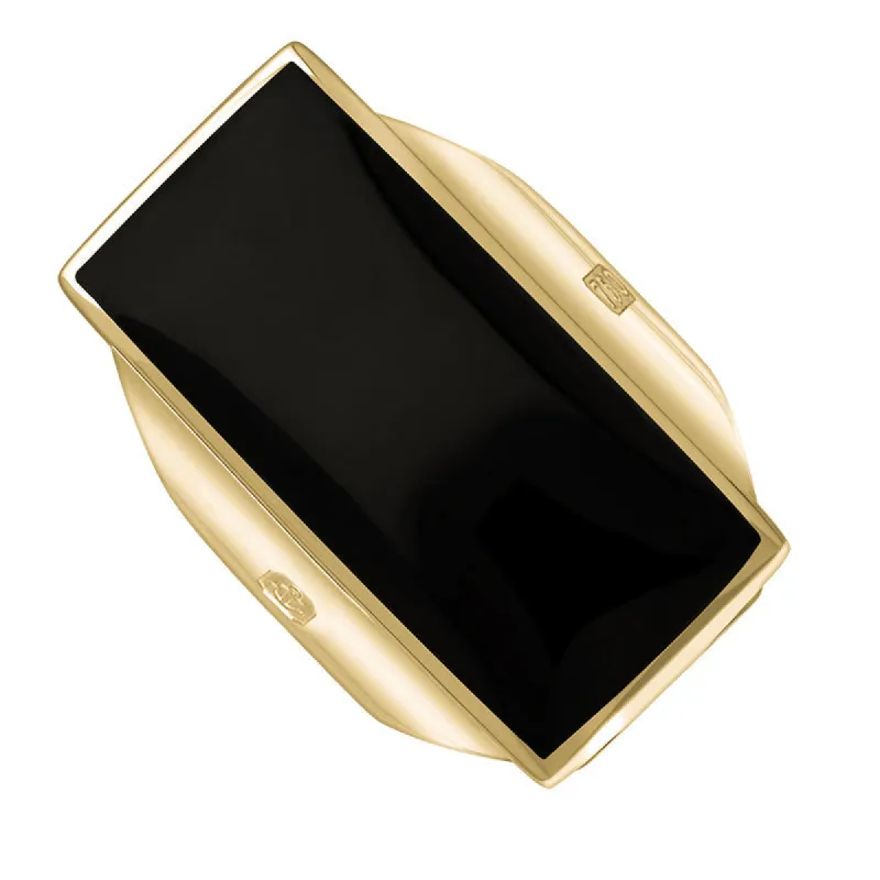 18ct Yellow Gold Whitby Jet King's Coronation Hallmark Large Oblong Ring sold by C.W. Sellors