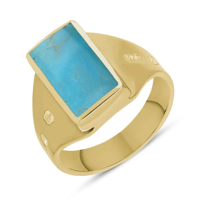 9ct Yellow Gold Turquoise King's Coronation Hallmark Small Oblong Ring sold by C.W. Sellors