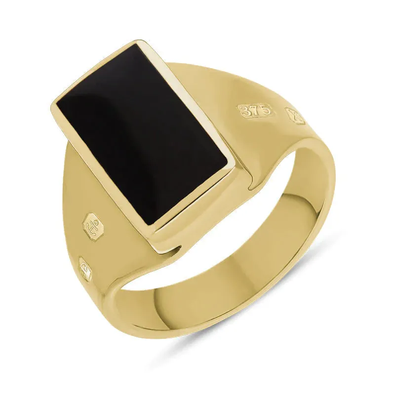 9ct Yellow Gold Whitby Jet King's Coronation Hallmark Small Oblong Ring sold by C.W. Sellors