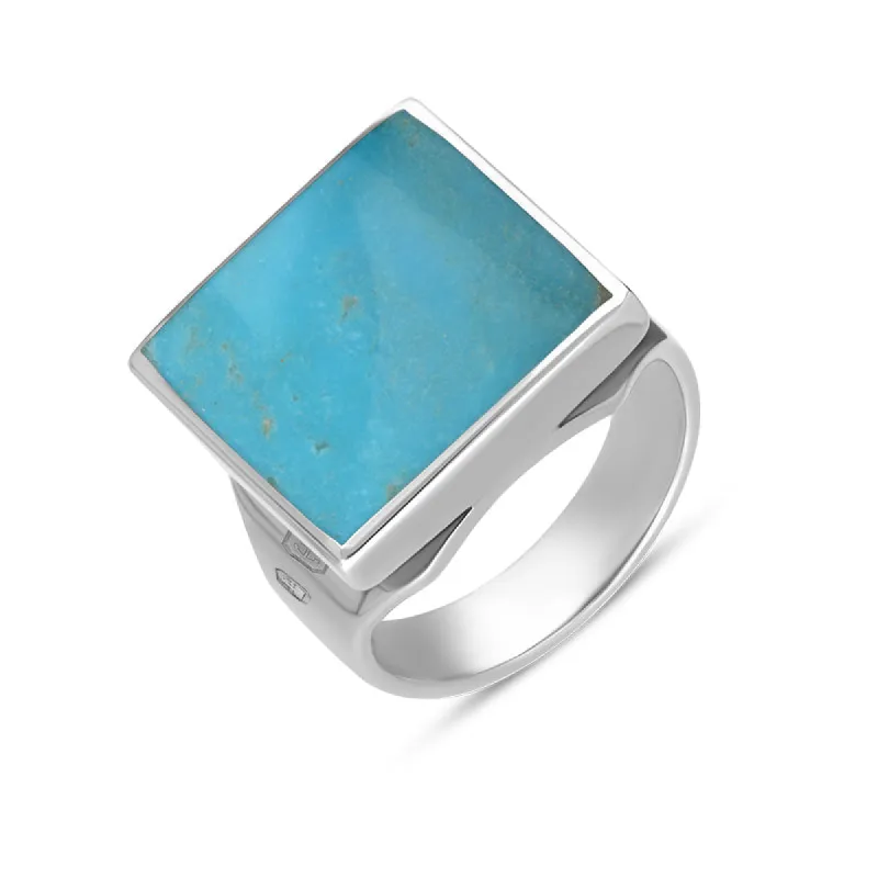 9ct White Gold Turquoise King's Coronation Hallmark Small Square Ring sold by C.W. Sellors