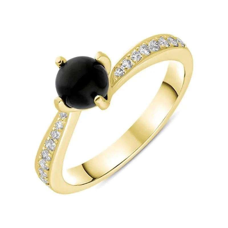 18ct Yellow Gold Whitby Jet 0.16ct Diamond Tapered Shoulder Ring sold by C.W. Sellors