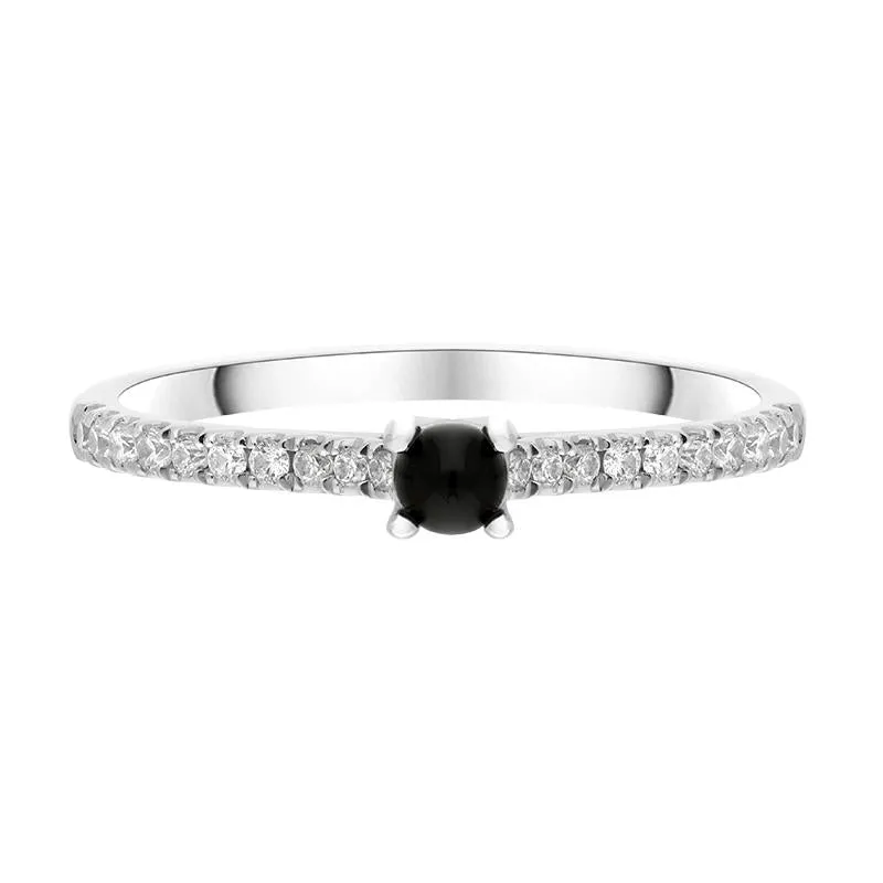 18ct White Gold Whitby Jet 0.19ct Diamond Shoulder Ring sold by C.W. Sellors product image thumbnail 3
