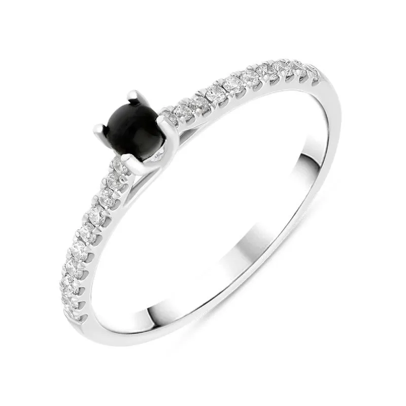 18ct White Gold Whitby Jet 0.19ct Diamond Shoulder Ring sold by C.W. Sellors