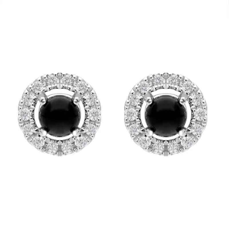 18ct White Gold Whitby Jet 0.10ct Diamond Round Stud Earrings sold by C.W. Sellors