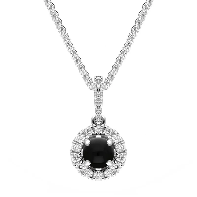 18ct White Gold Whitby Jet 0.14ct Diamond Round Necklace sold by C.W. Sellors