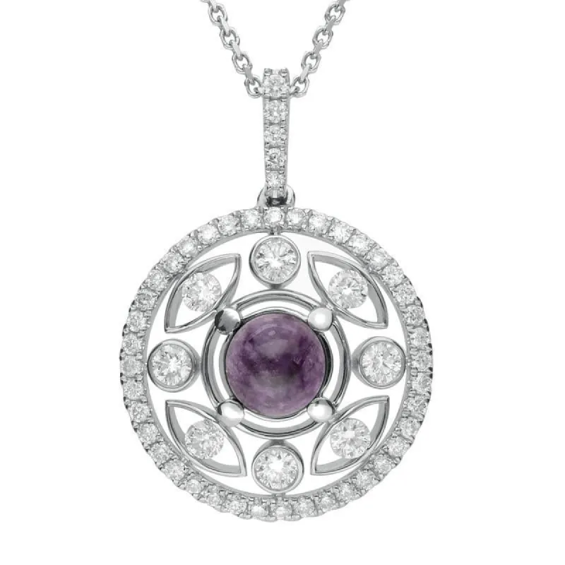 18ct White Gold Blue John 0.60ct Diamond Surround Round Necklace sold by C.W. Sellors
