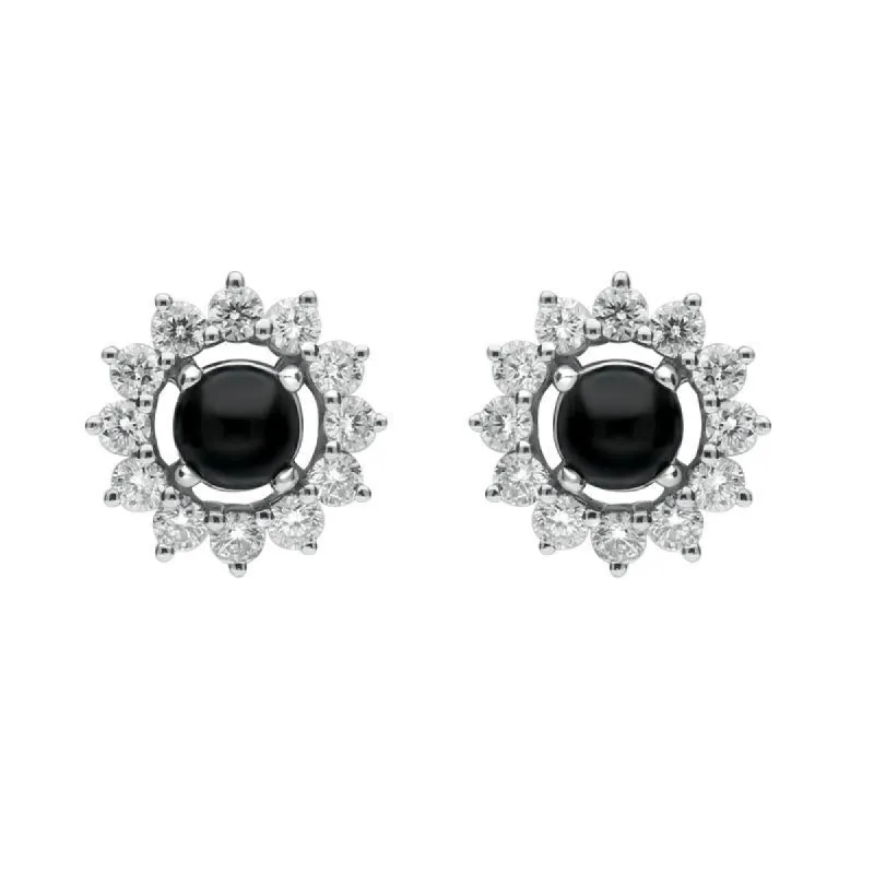18ct White Gold Whitby Jet 0.65ct Diamond Round 2 in 1 Stud Earrings sold by C.W. Sellors