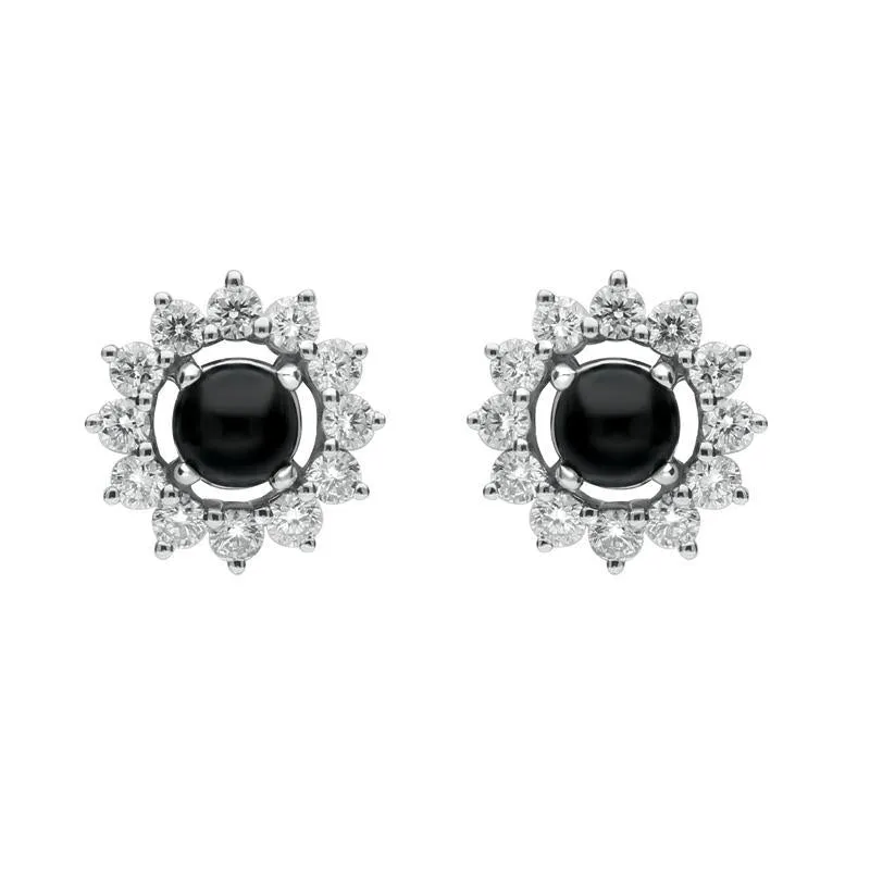 18ct White Gold Whitby Jet 0.65ct Diamond Round 2 in 1 Stud Earrings sold by C.W. Sellors