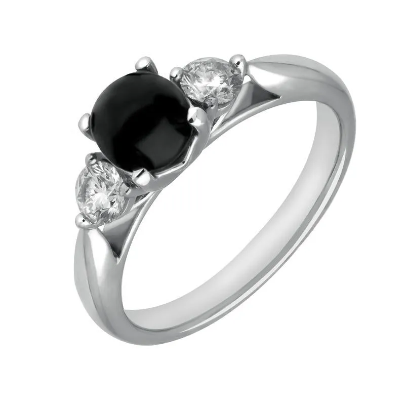 18ct White Gold Whitby Jet 0.36ct Diamond Round Claw Set Ring sold by C.W. Sellors