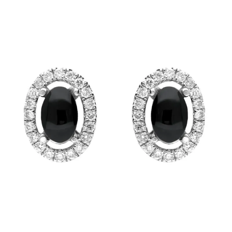 18ct White Gold 0.23ct Diamond Whitby Jet Oval Stud Earrings sold by C.W. Sellors