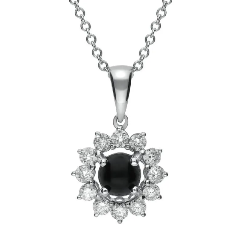 18ct White Gold Whitby Jet 0.31ct Diamond Round Centre Necklace sold by C.W. Sellors