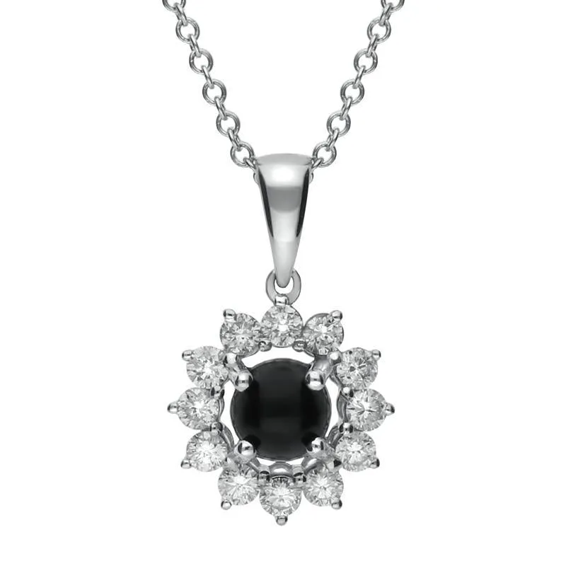18ct White Gold Whitby Jet 0.31ct Diamond Round Centre Necklace sold by C.W. Sellors