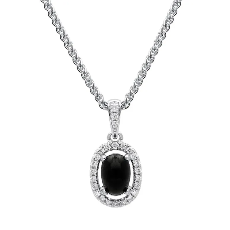 18ct White Gold Whitby Jet Diamond Oval Cluster Necklace sold by C.W. Sellors