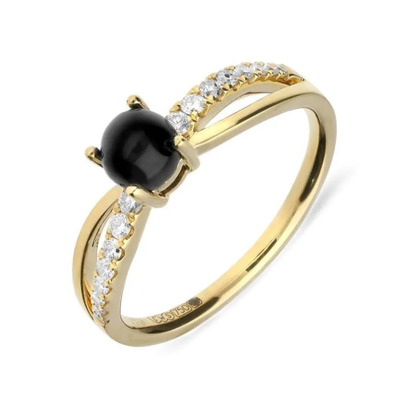 18ct Yellow Gold Whitby Jet Diamond Split Shoulder Ring sold by C.W. Sellors