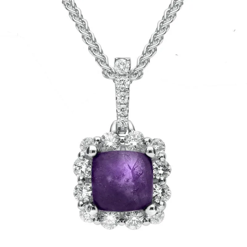 18ct White Gold Blue John and Diamond Square Necklace sold by C.W. Sellors