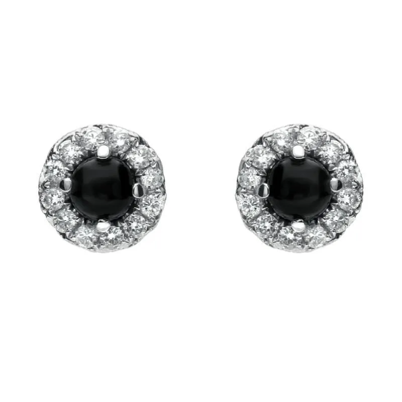 18ct White Gold Whitby Jet and Diamond Round Stud Earrings sold by C.W. Sellors