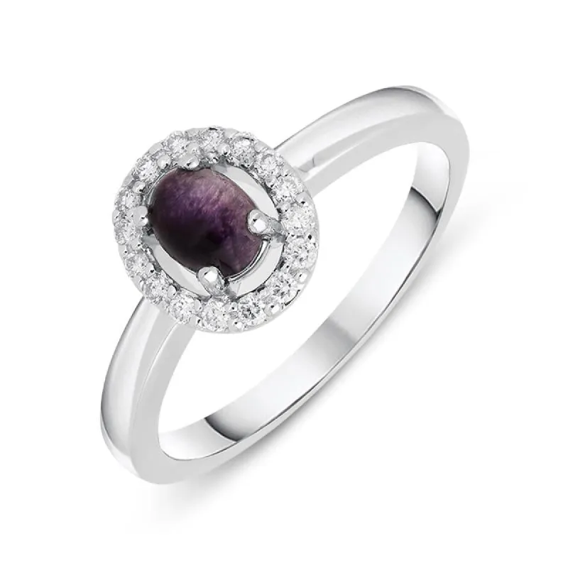 18ct White Gold Blue John 0.12ct Diamond Cluster Ring sold by C.W. Sellors