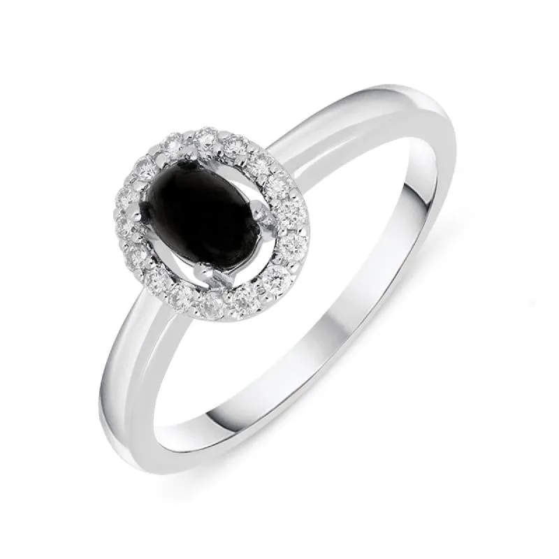 18ct White Gold Whitby Jet 0.12ct Diamond Cluster Ring sold by C.W. Sellors